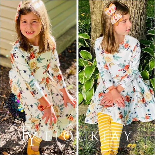 Miniatura 4 de Conjunto de ropa de otoño para niñas pequeñas, túnicas altas, leggings, ropa boutique