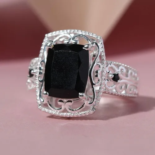 Miniatura 3 de Black Tourmaline Rings - Birthstone Rings for Women - Engagement Promise Ring for Her Statement Vintage Stainless Steel Tourmaline Jewelry Birthday