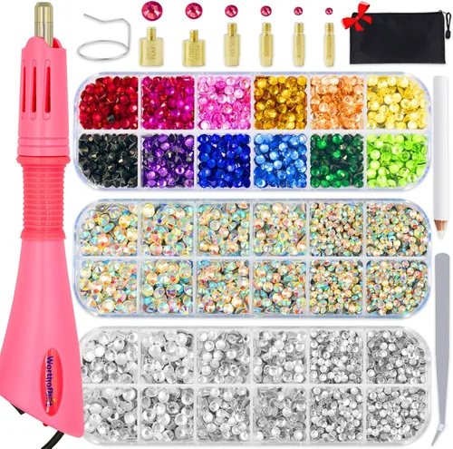 Worthofbest Hotfix - Kit de herramientas aplicadoras de diamantes de imitación con diamantes de imitación, kit de varita fija en caliente para ropa,