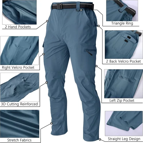 Miniatura 3 de WENRONSTA Pantalones cargo de senderismo para hombre, secado rápido, ligeros, impermeables, 6 bolsillos, para exteriores, pesca, montaña