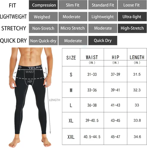 Miniatura 7 de TELALEO Paquete de 6, 5 o 4 pantalones de compresión para hombre, mallas deportivas, de rendimiento atlético, capa base, entrenamiento, correr