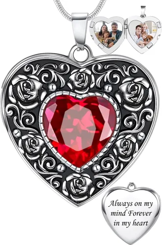 Miniatura 2 de Fanery sue Heart Locket Necklace That Holds 2 Pictures for Women Girls, Silver Rose Sunflower Custom Photos Necklaces Personalized Lockets Necklace