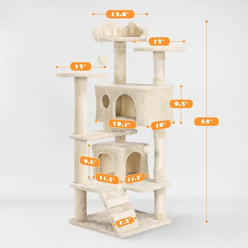 Miniatura 3 de Yaheetech Torre de árbol para gatos de 54 pulgadas, mueble con poste rascador para gatitos, casa de mascotas para jugar Beige