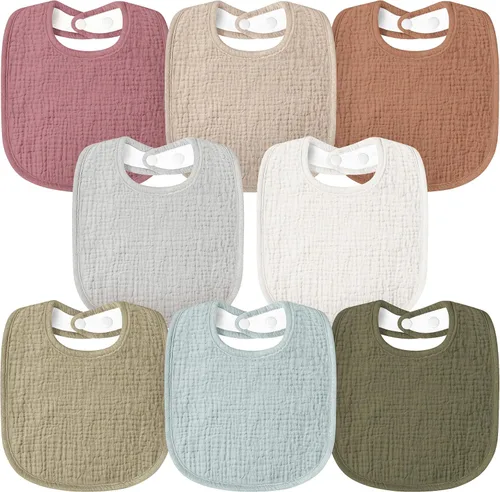 Miniatura 8 de Susurration Baberos de muselina para bebé 8 paquetes, baberos tipo bandana, baberos ajustables suaves cuadrados para babeo de bebé unisex para niñas