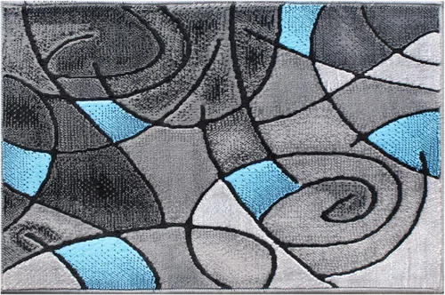Miniatura 3 de EMMA + OLIVER Alfombra decorativa de olefina de felpa, patrón geométrico abstracto, tonos grises degradados con detalles azules vibrantes, 2 x 3