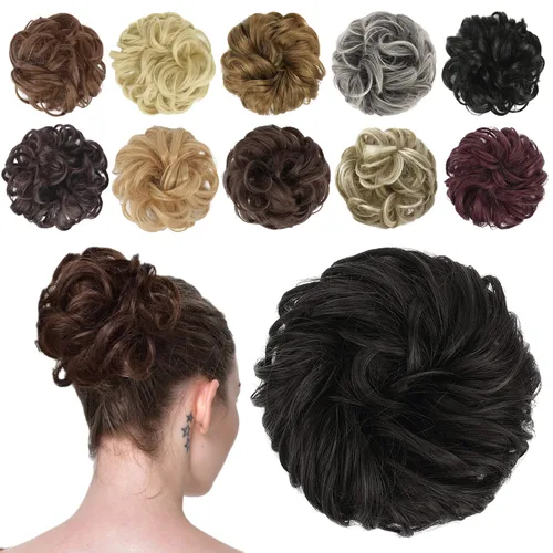 Miniatura 35 de FESHFEN Pieza de Cabello de Moño Desordenado - Extensiones Elásticas Onduladas Rizadas de Moño Scrunchies Sintético Chignon Postizos para Mujeres