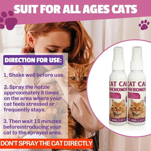 Miniatura 6 de Aerosol de feromonas calmante para gatos, aerosol de feromonas calmantes para gatos, solución antiansiedad para mascotas que reduce arañazos, orina