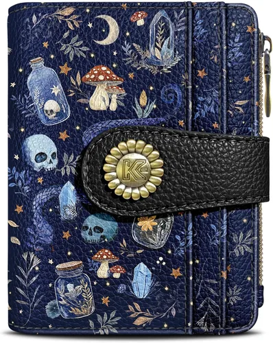 Miniatura 16 de Kelvoris Cartera pequeña Rfid para mujer, plegable, con cremallera, bolsillo para monedas, piel sintética, compacto, para tarjetas de crédito