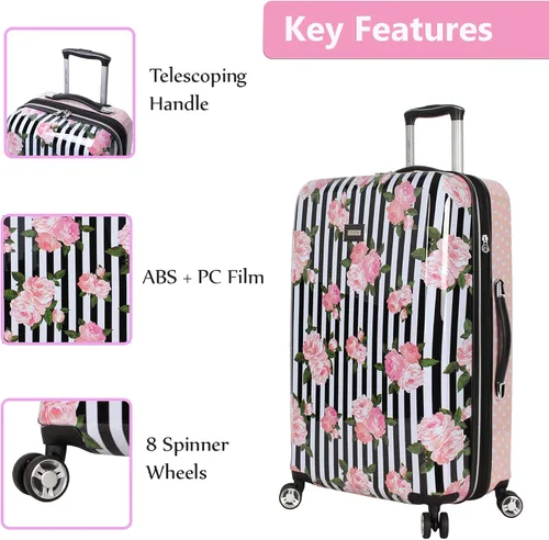 Miniatura 2 de Betsey Johnson Maleta rígida de equipaje de 3 piezas con ruedas giratorias (20 pulgadas, 26 pulgadas, 30 pulgadas) (talla única, puntal flamenco)..