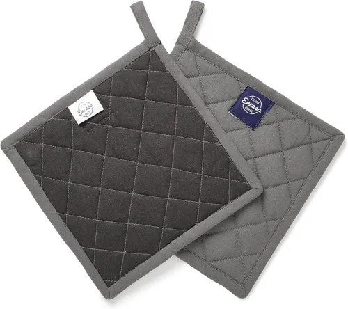 Miniatura 13 de Encasa XO Juego de 2 soportes para ollas de algodón resistentes al calor con lazo para colgar, color azul escocés, almohadillas acolchadas multiusos