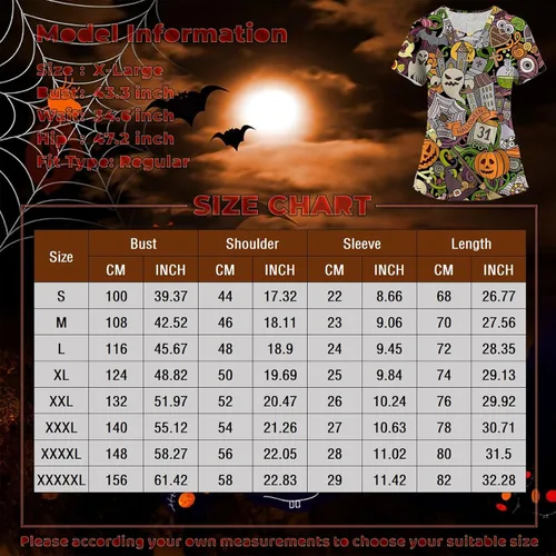 Miniatura 3 de HTHLVMD Uniformes de trabajo con bolsillos para mujer, talla grande, con cuello en V, manga corta, estampado de Halloween