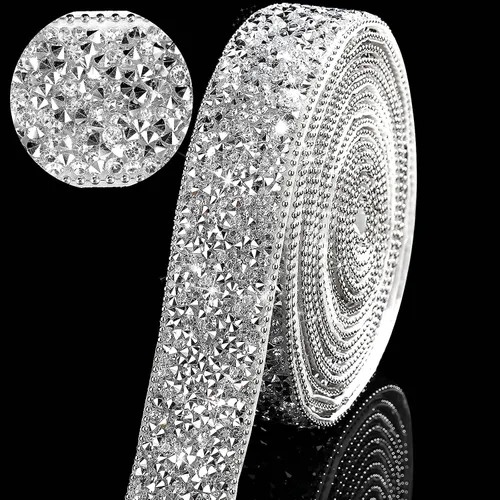 Miniatura 10 de Hicarer 3 yardas de cintas de diamantes de imitación de resina para boda, cinta autoadhesiva de diamantes de cristal, rollo de cinta de resina