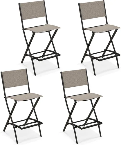 Tangkula Juego de 4 taburetes de bar para exteriores, sillas de bar plegables de altura de mostrador con respaldo y reposapiés, sillas de comedor