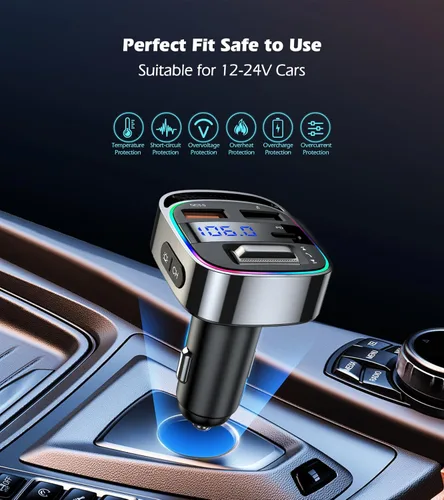 Miniatura 6 de LIHAN Adaptador de coche Bluetooth 5.4 para automóviles antiguos, transmisor FM de carga rápida PD de 54 W, llamadas manos libres, GPS transparente