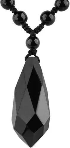 Miniatura 9 de Collar de obsidiana negra con colgante de protección y cadena de cuentas extendida, amuleto de piedra de cristal curativo para hombres y mujeres