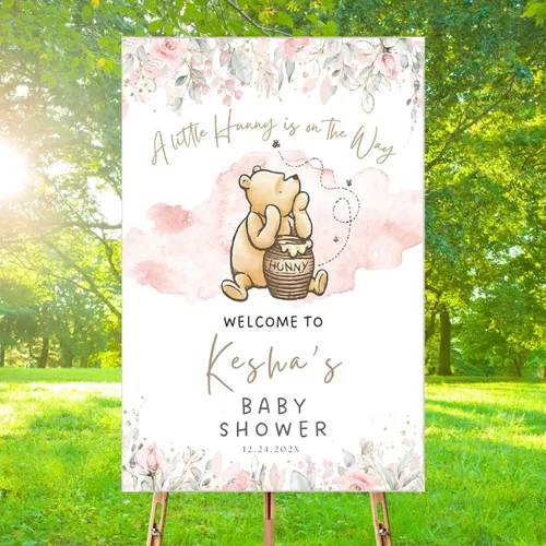 Miniatura 8 de Winnie The Pooh - Letrero de bienvenida personalizado para bebé, decoraciones clásicas para baby shower
