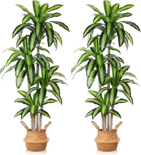 Miniatura 8 de Ferrgoal Plantas artificiales, árbol de Dracaena de 4 pies, plantas de imitación para interiores y exteriores, árbol falso con cesta tejida