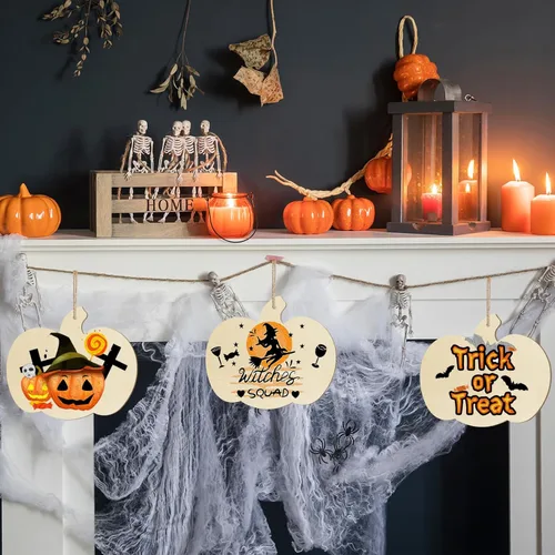 Miniatura 6 de Grandes Adornos de Madera de 17.78 cm para Halloween y Acción de Gracias para Pintar, Adornos de Discos de Calabaza de Madera en Blanco Sin Acabar