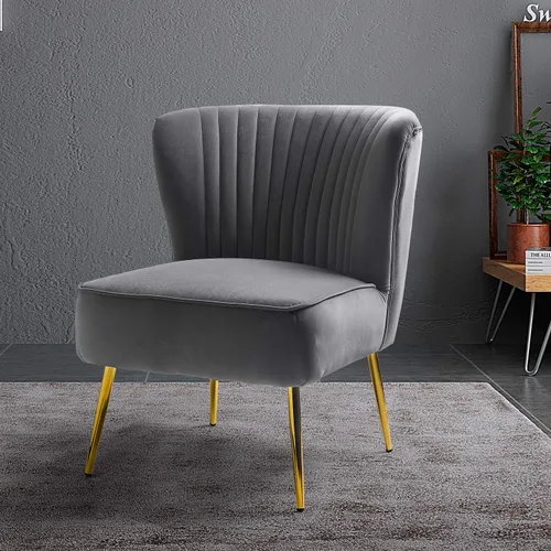 Miniatura 9 de Tina's Home Silla decorativa de terciopelo sin brazos, silla auxiliar pequeña tapizada moderna con patas doradas, cómoda y bonita silla con respaldo
