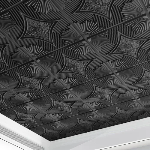 Art3d Azulejos de techo caídos de 24 x 24 pulgadas, color negro (paquete de 12, 48 pies cuadrados), paneles de revestimiento 3D con pegamento de 2 x