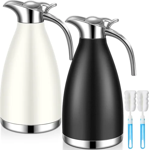 Miniatura 9 de Uiifan 2 Piezas Jarras Térmicas de Café de 68 oz, Jarra de Café Aislada de Acero Inoxidable para Líquidos Calientes, Olla Térmica al Vacío