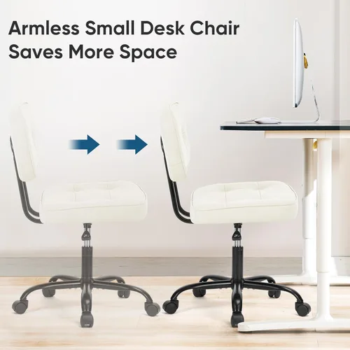 Miniatura 7 de DUMOS Silla de escritorio de oficina en casa, silla ergonómica de piel sintética sin brazos, con cómodo soporte lumbar y altura ajustable, tocador