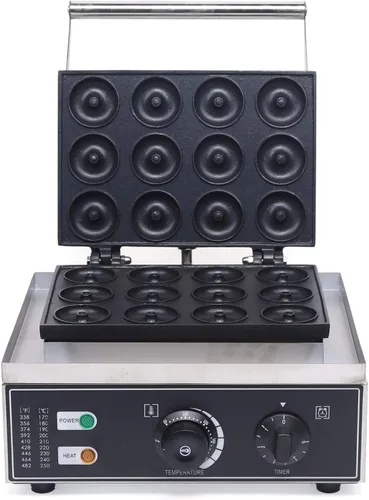Máquina de donas eléctrica 110 V 1550 W 12 agujeros comercial con superficie antiadherente Máquina de gofres de calefacción de doble cara