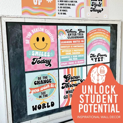 Miniatura 5 de Hadley Designs Póster motivacional para decoración de aula, 9 pósteres de aula de mentalidad de crecimiento, decoración de pared inspiradora