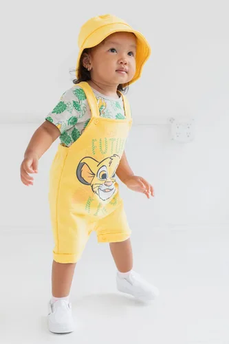 Miniatura 2 de Disney Lion King Pumbaa Timon Simba - Overol corto de rizo francés para bebé camiseta y sombrero juego de 3 piezas para recién nacido a bebé