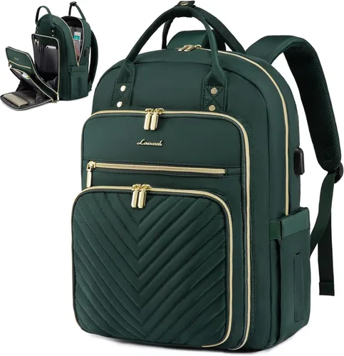 Miniatura 13 de LOVEVOOK Mochila para laptop para mujer, mochila de trabajo de moda con puerto USB, mochilas impermeables para el trabajo., Caqui-beige, 15,6 pulg.