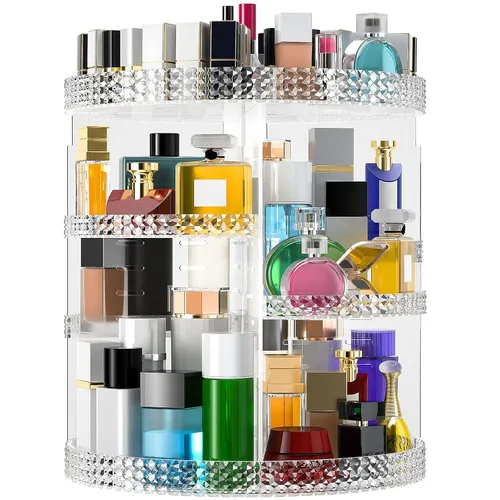 Organizador de maquillaje giratorio de 360 grados en mostrador, organizador de perfumes grande de acrílico transparente, organizador de perfumes,