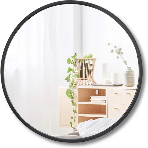 LEMY Espejo de pared circular negro de 18 pulgadas, espejo redondo con marco de metal negro, espejo moderno decorativo para baño, dormitorio, sala