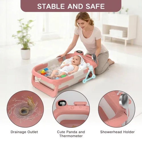 Miniatura 4 de Bañera plegable para recién nacidos a niños pequeños (0 a 24 meses), bañera portátil para bebés para viajes, bañera para recién nacidos con cojín