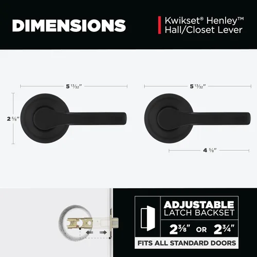 Miniatura 3 de Kwikset Henley - Manija de puerta de paso interior, manija para puertas de armario y pasillo, manija reversible sin bloqueo, color negro mate