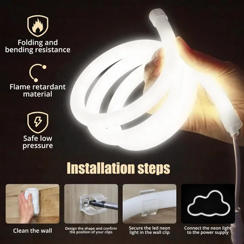 Miniatura 5 de Cuerda de luz LED de neón de 360°, tubo redondo de 3.28 pies, 6500 K, tira de luces LED blancas de iluminación de 360 grados, IP65, impermeable