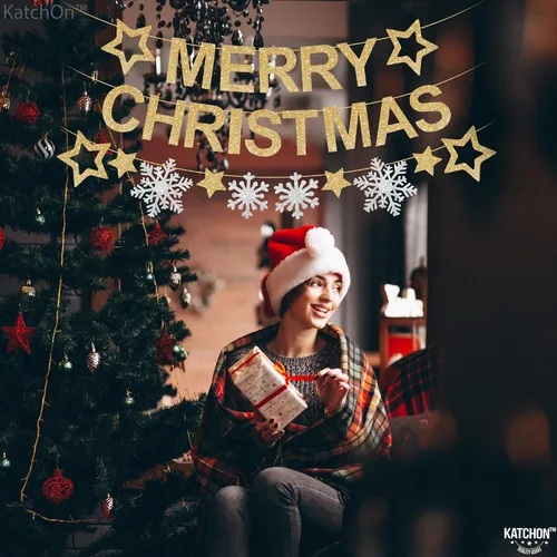 Miniatura 6 de KatchOn, Pancarta de Feliz Navidad con Purpurina para Interiores - Grande de 10 Pies, 3 Cuerdas Guirnalda de Copos de Nieve Decoraciones