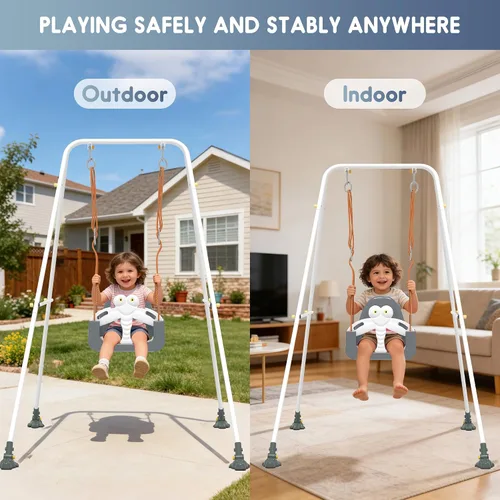 Miniatura 6 de Juego de columpios 3 en 1 para niños pequeños, columpio para bebé con cinturón de seguridad, para interiores y exteriores, asiento de columpio