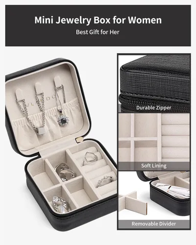 Miniatura 46 de Vlando Regalos de boda – Organizador de viaje de joyería pequeña de piel sintética, estuche de viaje para anillo, mini joyero para aretes, collar