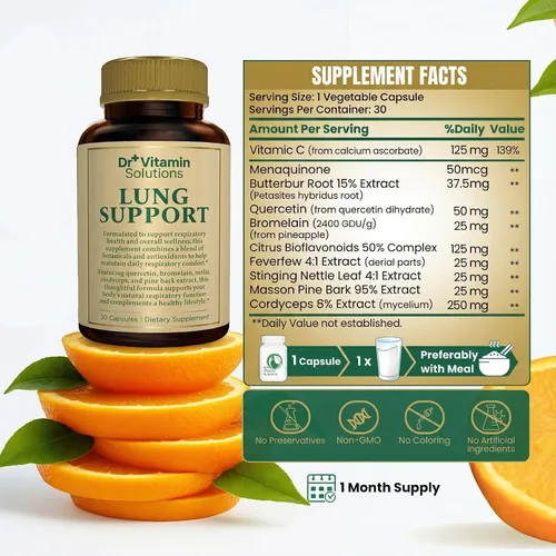 Miniatura 5 de Desintoxicación pulmonar para fumadores, limpieza 10 en 1 con hoja de gordolobo, vitamina C, bubur y quercetina, suplemento de apoyo respiratorio