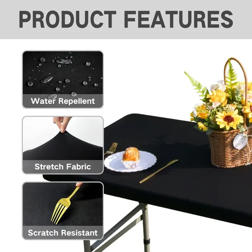 Miniatura 4 de Mantel de mesa rectangular de 4 pies con ajuste elástico, mantel de elastano elástico de 4 pies para mesas de comedor, para interiores y exteriores