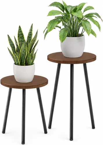 Miniatura 17 de Soporte alto para plantas de interior: soporte de esquina de madera para plantas, paquete de 2 unidades, decoración moderna de mediados de siglo