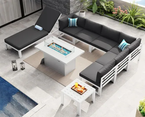 Miniatura 59 de NICESOUL - Juego de 10 muebles de patio extra grandes de aluminio moderno, sofá para exteriores con asiento de 29" de profundidad y ancho, 500 lbs
