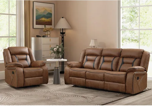Miniatura 12 de EBELLO Juego de sofá reclinable manual, juego de muebles de sala de estar reclinables de cuero sintético, incluye sofá de dos plazas y sofá Marrón