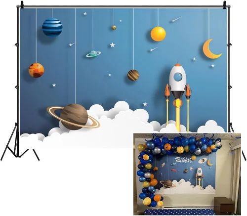 Miniatura 8 de Telón de fondo de astronauta con cohete del espacio exterior de 5 x 3 pies para bebé, niño, universo, galaxia, universo, galaxia, fondo de fiesta