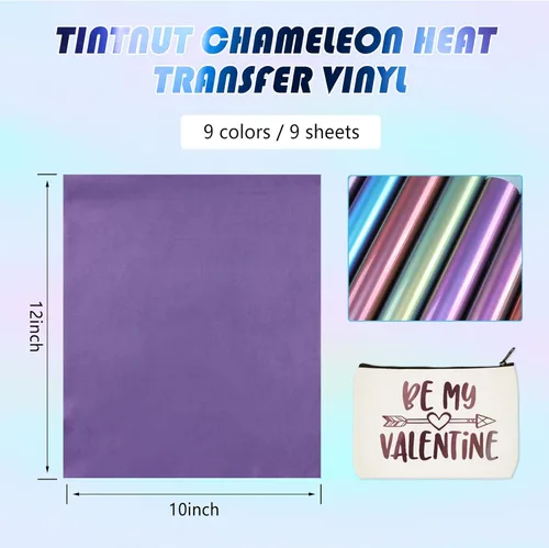 Miniatura 3 de Tintnut HTV Chameleon - Paquete de 9 unidades de vinilo termotransferible de 12 x 10 pulgadas para camisetas, 9 hojas de transferencia térmica