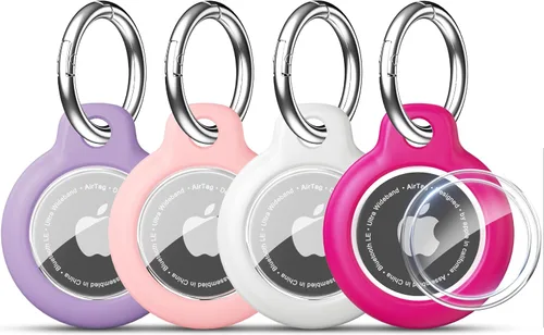 Miniatura 10 de RFUNGUANGO Paquete de 4 soportes para AirTag de Apple con llavero, funda protectora dura para niños, mascotas, equipaje, mochila y llave, paquete