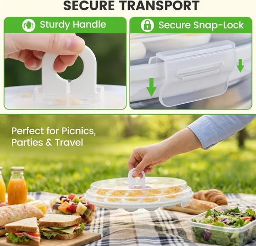 Miniatura 3 de HANSGO Recipientes para huevos rellenos con tapa, bandejas portaplatos para huevos rellenos con 22 ranuras para fiesta navideña y cocina del hogar