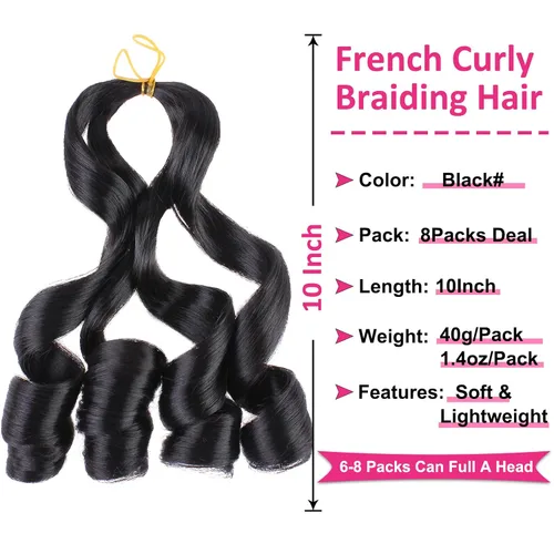 Miniatura 2 de Unionbeauty - Cabello rizado francés trenzado de 10 pulgadas, trenzas rizadas estilo Bob francés, cabello de ganchillo, 8 paquetes de trenzas