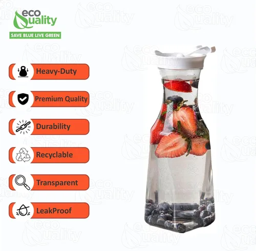 Miniatura 2 de EcoQuality Jarra de agua de plástico transparente de 54 onzas con tapa abatible, 1 paquete, botella de base cuadrada con boquilla para barra