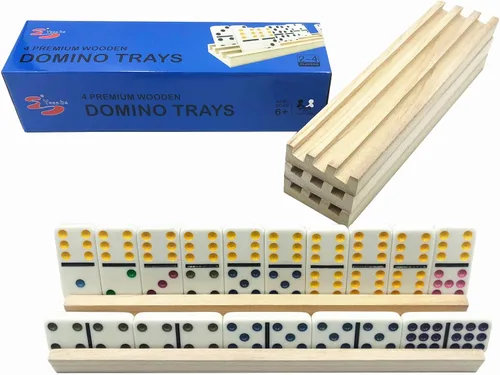 Miniatura 5 de Yuanhe Soporte para bandejas de Domino – Juego de 4 soportes de madera para azulejos de madera Dimonos Tablas para tren mexicano Rummy Chickenfoot